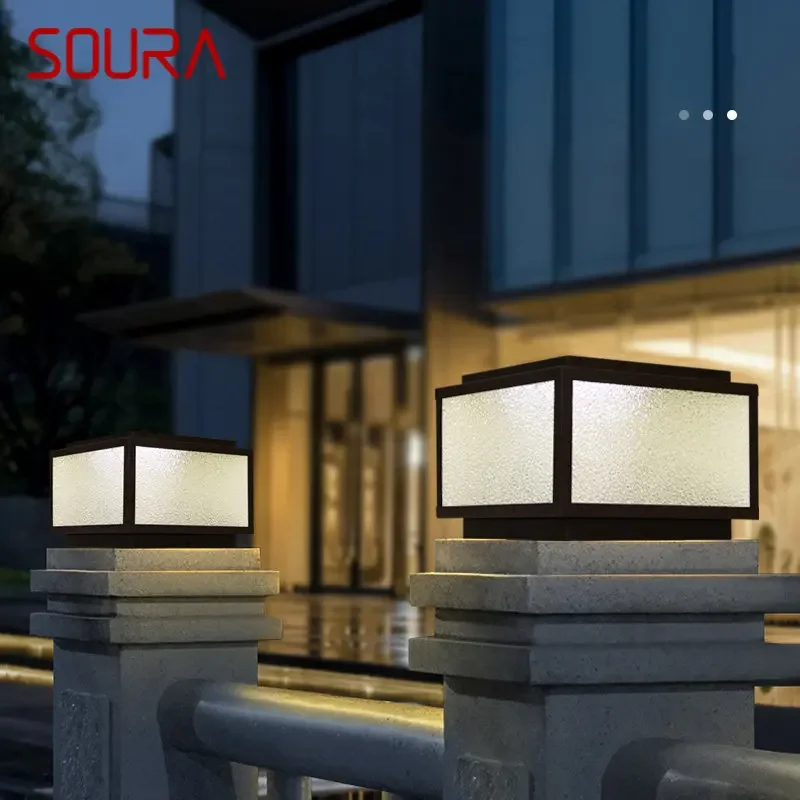 

SOURA Outdoor Solar Post Lamp LED Creative Square Pillar Lights Waterproof IP65 for Home Villa Hotel Porch Courtyard