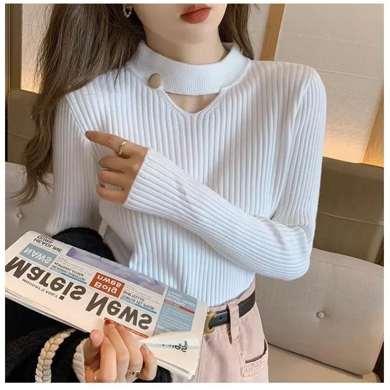 Herbst Winter Neue Stil Woolen Pullover Innen Und Außen Neue Chinesische Stil frauen Gestrickte Pullover Halb Hohen Kragen Basis Schicht hemd