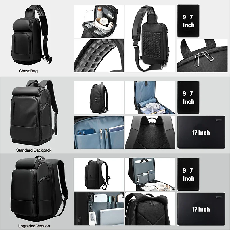 Mochila para ordenador portátil de 17 pulgadas para hombre, morral de gran capacidad con múltiples bolsillos, resistente al agua, antirrobo, USB,