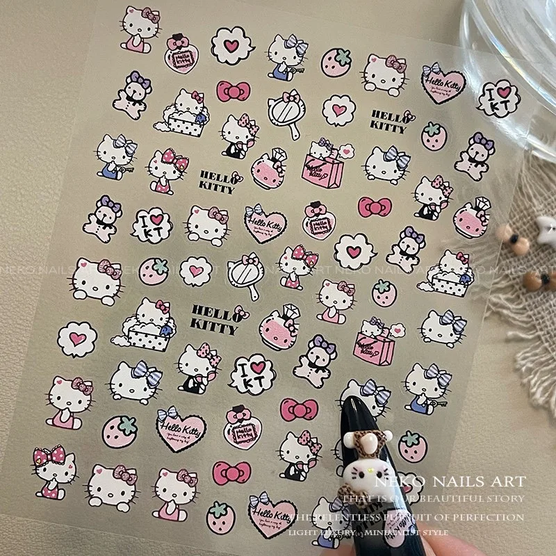 

Cartoon HelloKitty Sanrio Nail Sticker Pixel Melody Mosaic Kuromi Anime Stickers Nail Art Decoration DIY Press On Nails