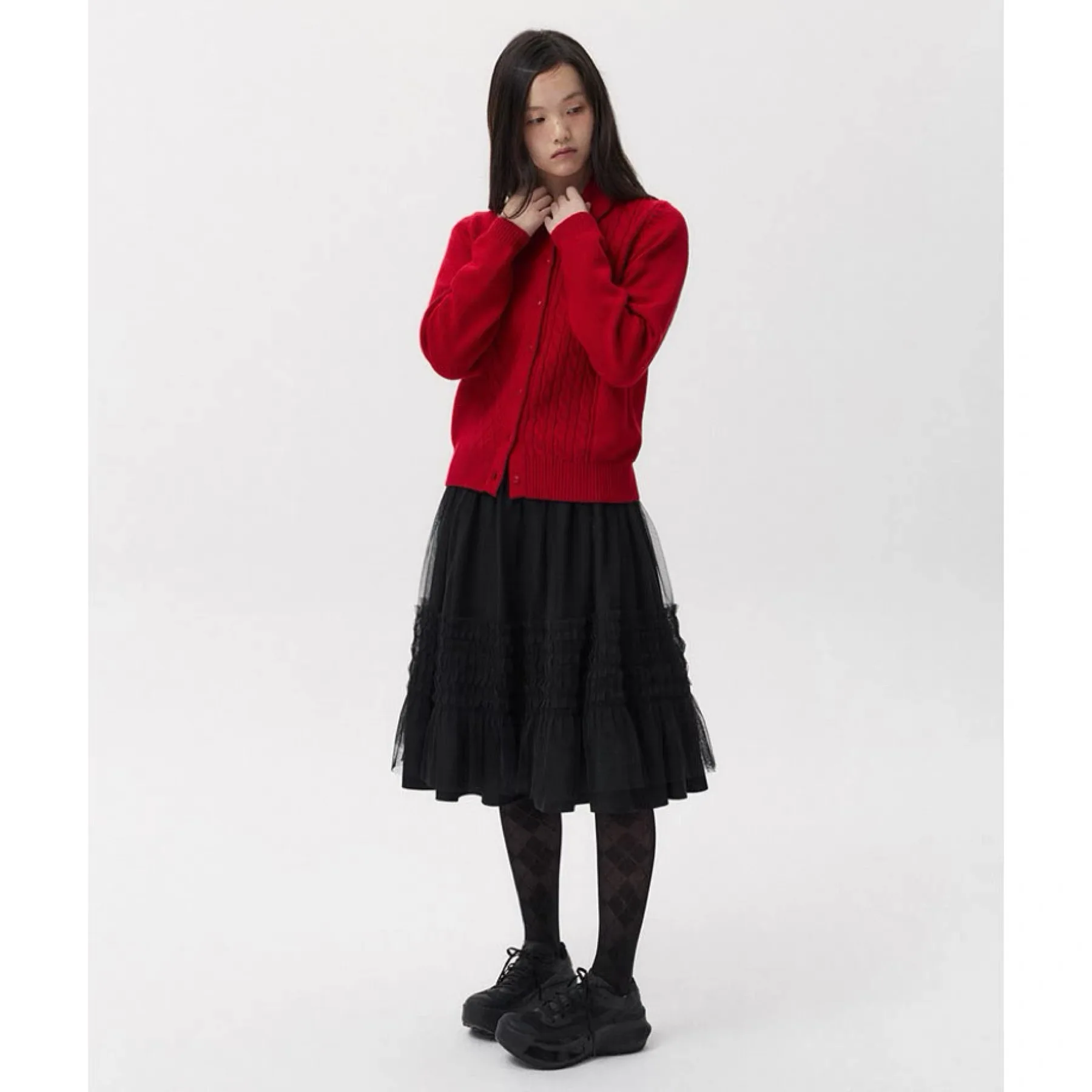 

OHE26 Spring Season Half Skirt with Wooden Decoration Versatile A-Line Commuter Style Low Waist Other Material