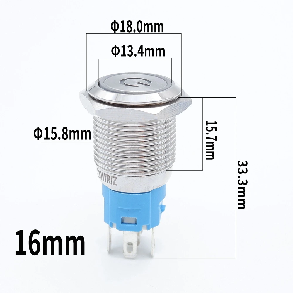 16/19/22mm Push Button On Off Power Start Stop Car Ignition Switch Waterproof Led Light Fixation Reset With Socket Flat 12V 220V