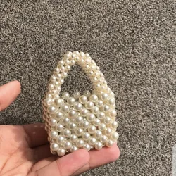 Ins Fashion Pearl Mini Small Bag Summer New Cute Girl White Handwoven Handheld Mouth Red Bags for Women Versatile Keychain