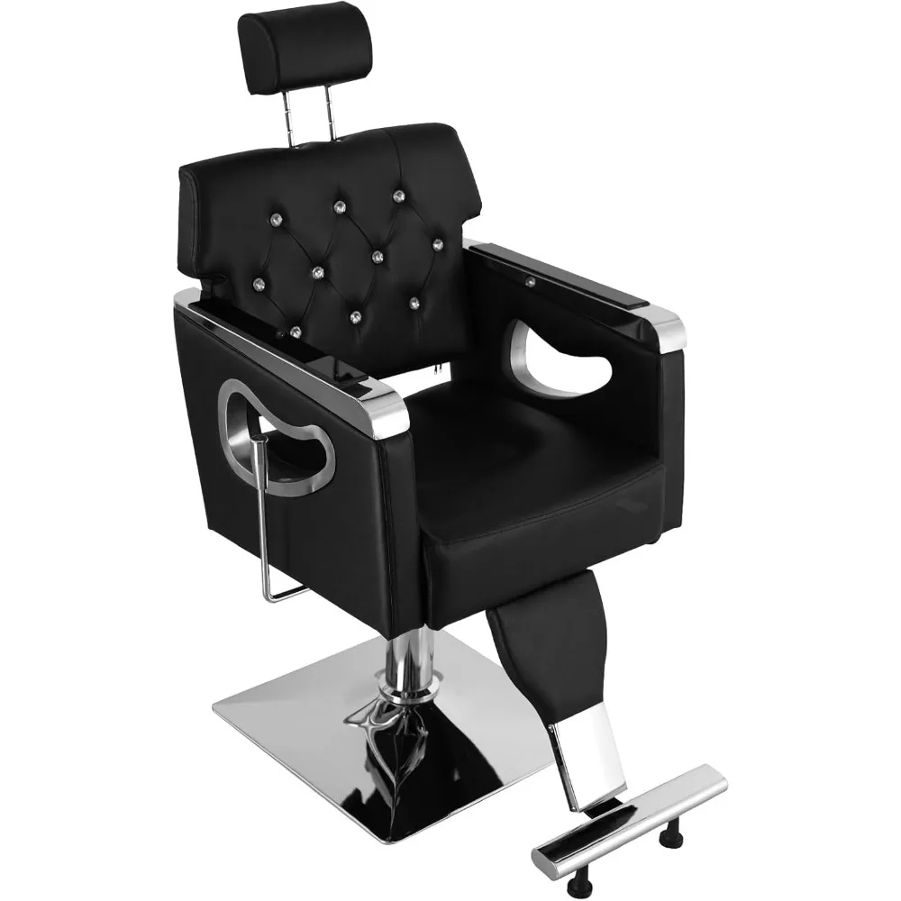 Heavy Duty Reclining Barber Chair | Styling Salon Chair with Headrest & Footrest | 360° Swivel Height Adjustable for Salon