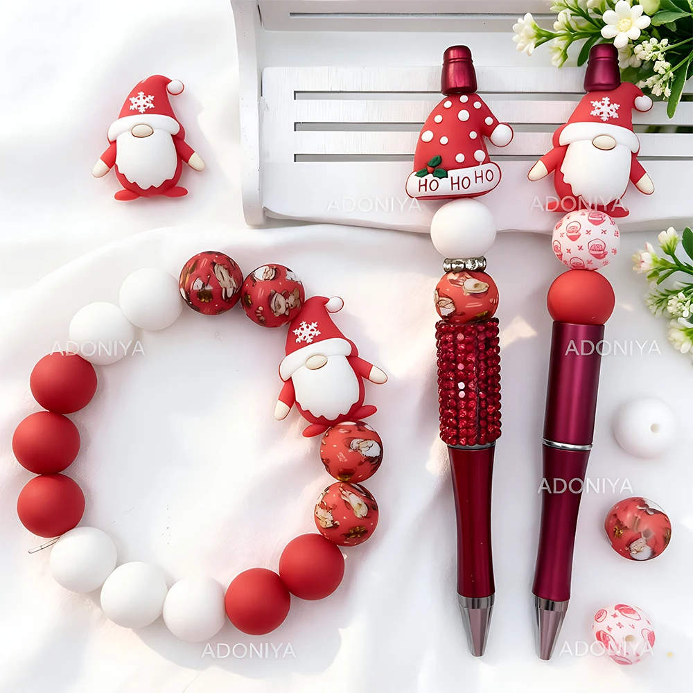 34-teiliges Set mit roten und grünen Weihnachtsmützen-Silikonperlen, zum Basteln von Perlenketten, Armbändern, als Dekoration für Stifte, Schmuckanhänger usw. Geburtstagsgeschenk für die Feiertage – Detail 6