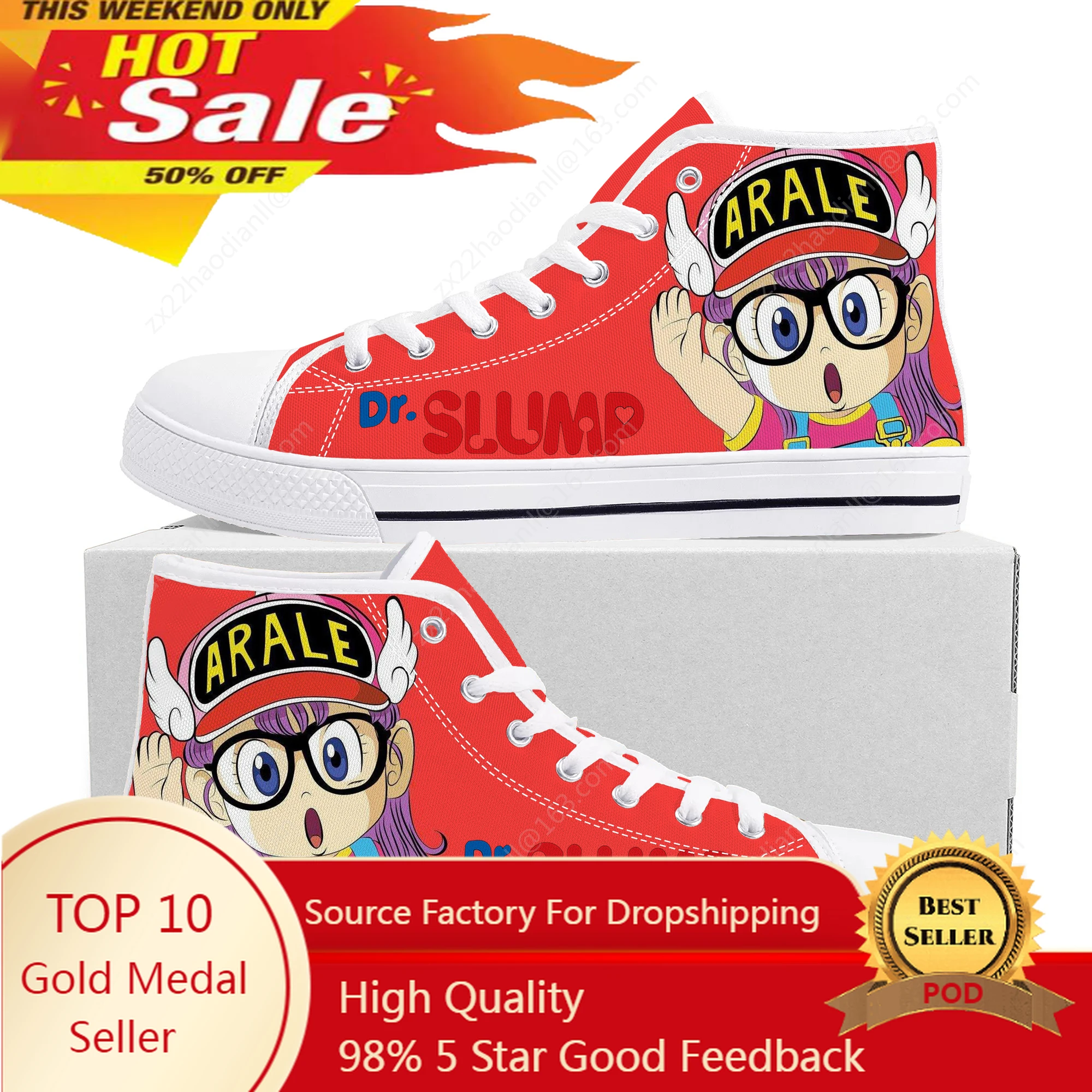 

Anime Cartoon Arale Dr Slump High Top Sneakers High Quality Mens Womens Teenager Canvas Sneaker Casual Couple Shoes Custom Shoe