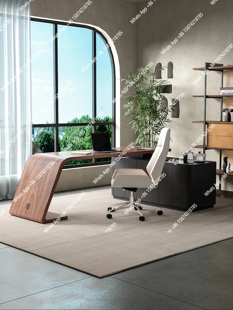 

Medieval style solid wood tea table and chair combination, high-end desk, minimalist L-shaped office tea table integrated