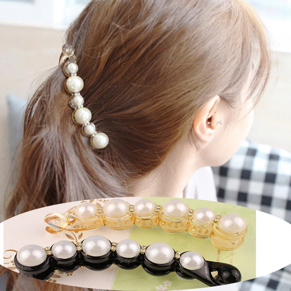 

2Pcs Pearl Banana Clip Unique Shape Design Easy Use Ponytail Holder Stylish Hair Accessory Banana Hair Clip Ponytail Holder