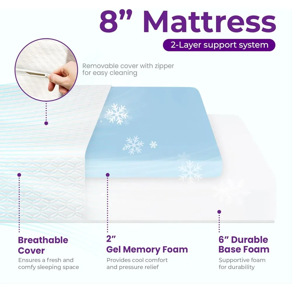 8 Inch Full Cooling Gel Memory Foam Mattress for Cool Sleep Medium Firm CertiPUR-US Certified Mattress in a Box Pressure Relief