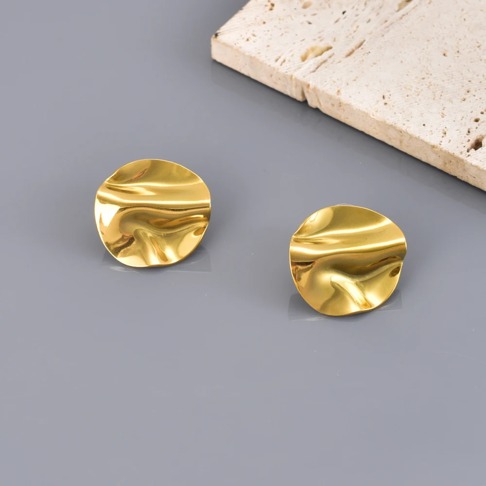 

E141 Stainless Steel Gold-Plated Wave Stud Earrings for Women - Minimalist Elegant Daily Jewelry