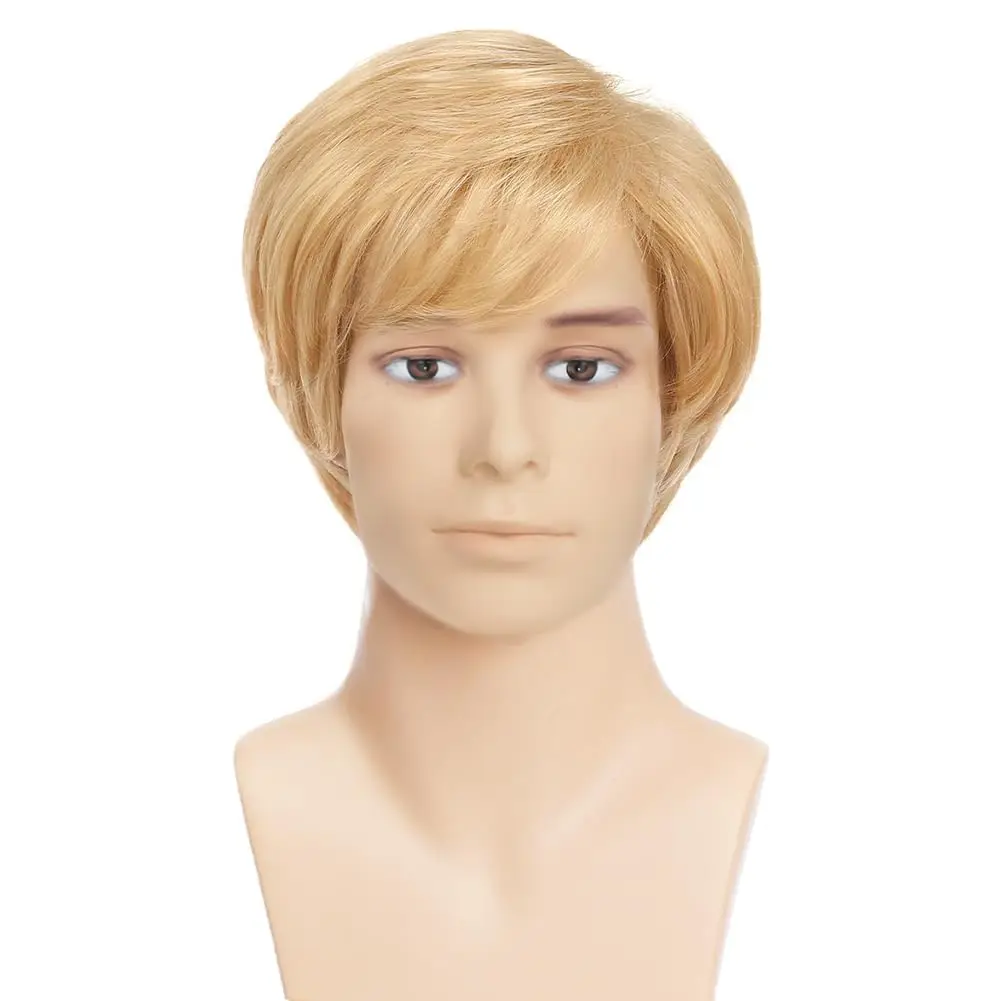 Blonde Wig Men Short Natural Layered Synthetic Hair Wigs for Male Guy Daily Halloween Cosplay Costume Wig