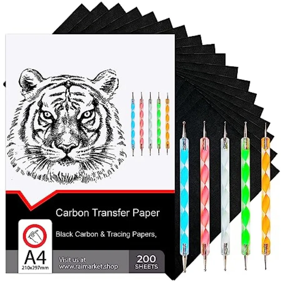 200 Sheets Black Carbon Paper for Tracing On Fabric Carbon Paper for Tracing on Wood and Canvas, Tracing Paper for Drawing Sewi