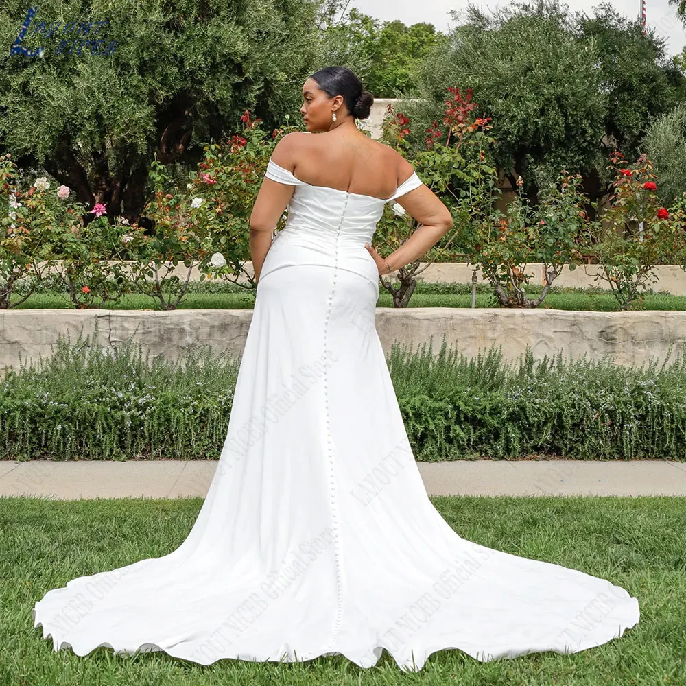 LAYOUT NICEB Off Shoulder Plus Size Mermaid Wedding Dresses Short Sleeves Backless Bride Gowns Back Buttons Satin vestidos 2024