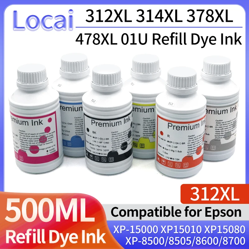 312XL Dye Ink 314XL 378XL 478 01U Refill Ink for Epson Expression Photo XP-15000 XP15010 15080 XP-8500/8505/8600/8700 Printer