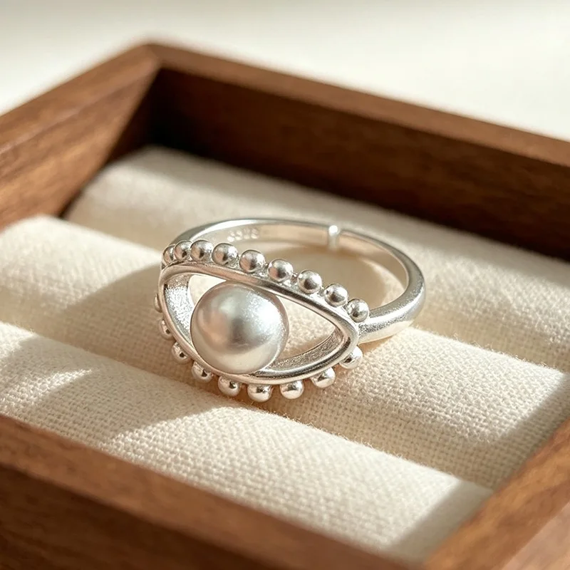 GANPUP Vintage Silberfarbener Augenperlen Verstellbarer Fingerring für Frauen Kreativer Modeschmuck Neues Geschenk für Paare Party Urlaub – Detail 4