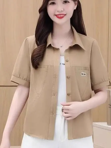 

Lightweight Pure Cotton ort Sve irt Casual Collar Versatile Summer Faionable Outerwear for Women Moisture ng