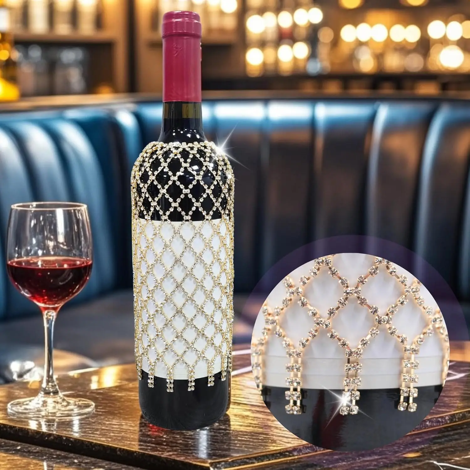 

PEARLY JUN Wine Bottle Cover Wedding Wine Bag Engagement Gold New Couples Rhinestone Mr and Mrs Marriage Wedding Gifts Bride and