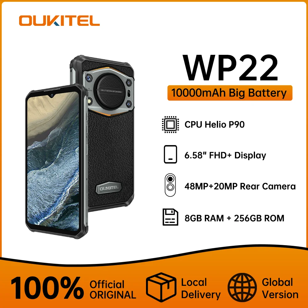 

Oukitel WP22 Rugged Smartphone 6.58" FHD+ 10000mAh 8GB+256GB Mobile Phones 48MP Helio P90 Cell Phone Android 13