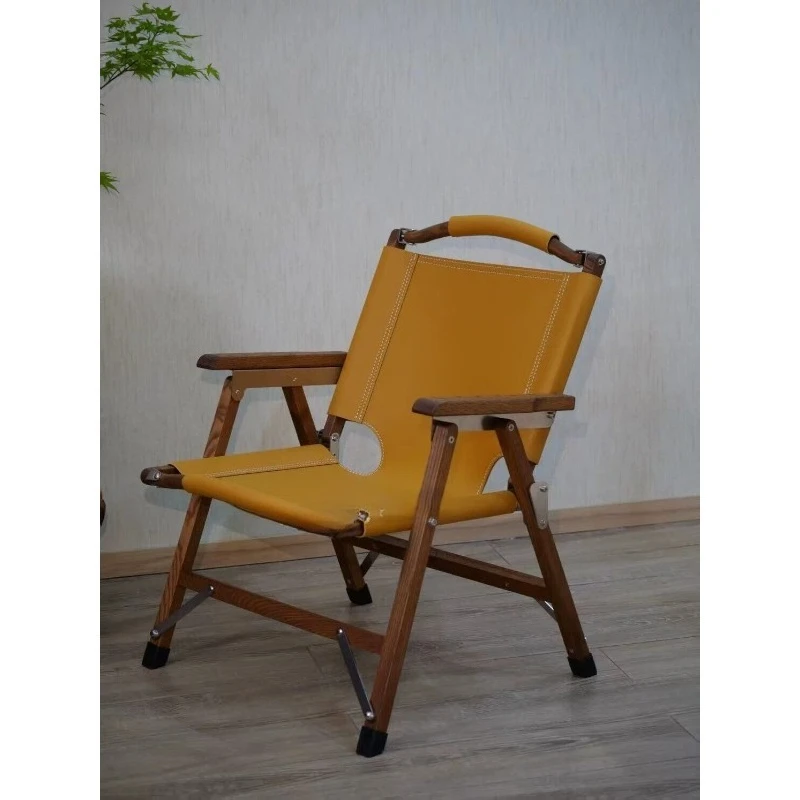 Portable Folding Chair Outdoor Solid Walnut & Ash Wood Frame for Camping Picnic Garden Use