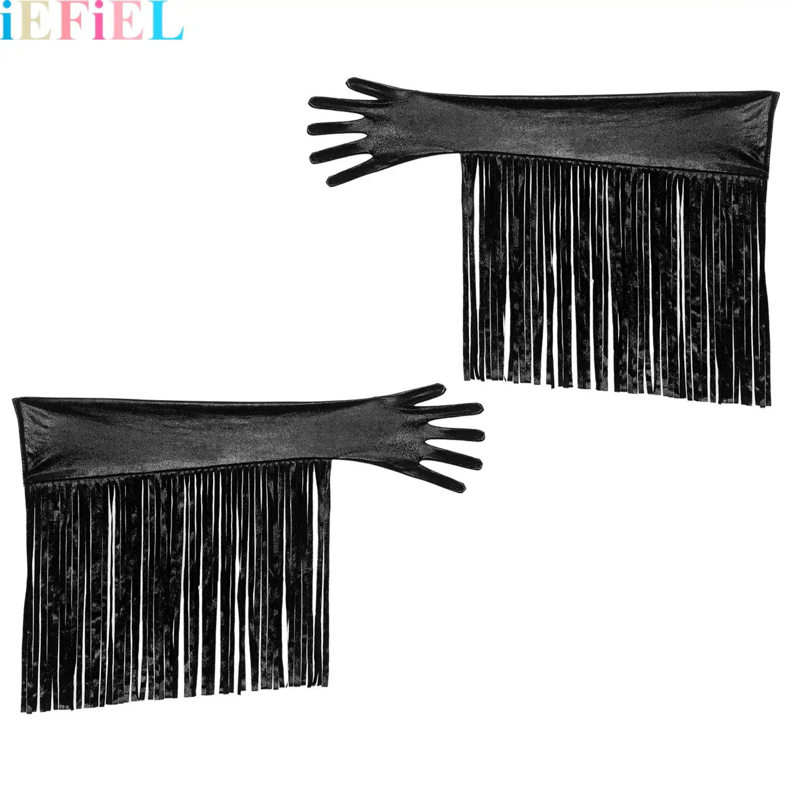 

1 Pair Metallic Shiny Over Elbow Gloves Party Clothing with Tassel Accent Length Full-finger Mittens Opera Halloween