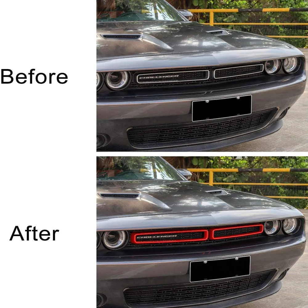2pcs Red Front Grill Grille Inserts Cover Trim for Dodge Challenger 2015-2020 view 2