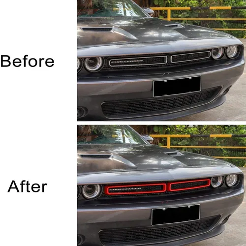 Imagen 2 del producto Embellecedor de cubierta de rejilla delantera roja para Dodge Challenger 2015-2020, 2 unidades