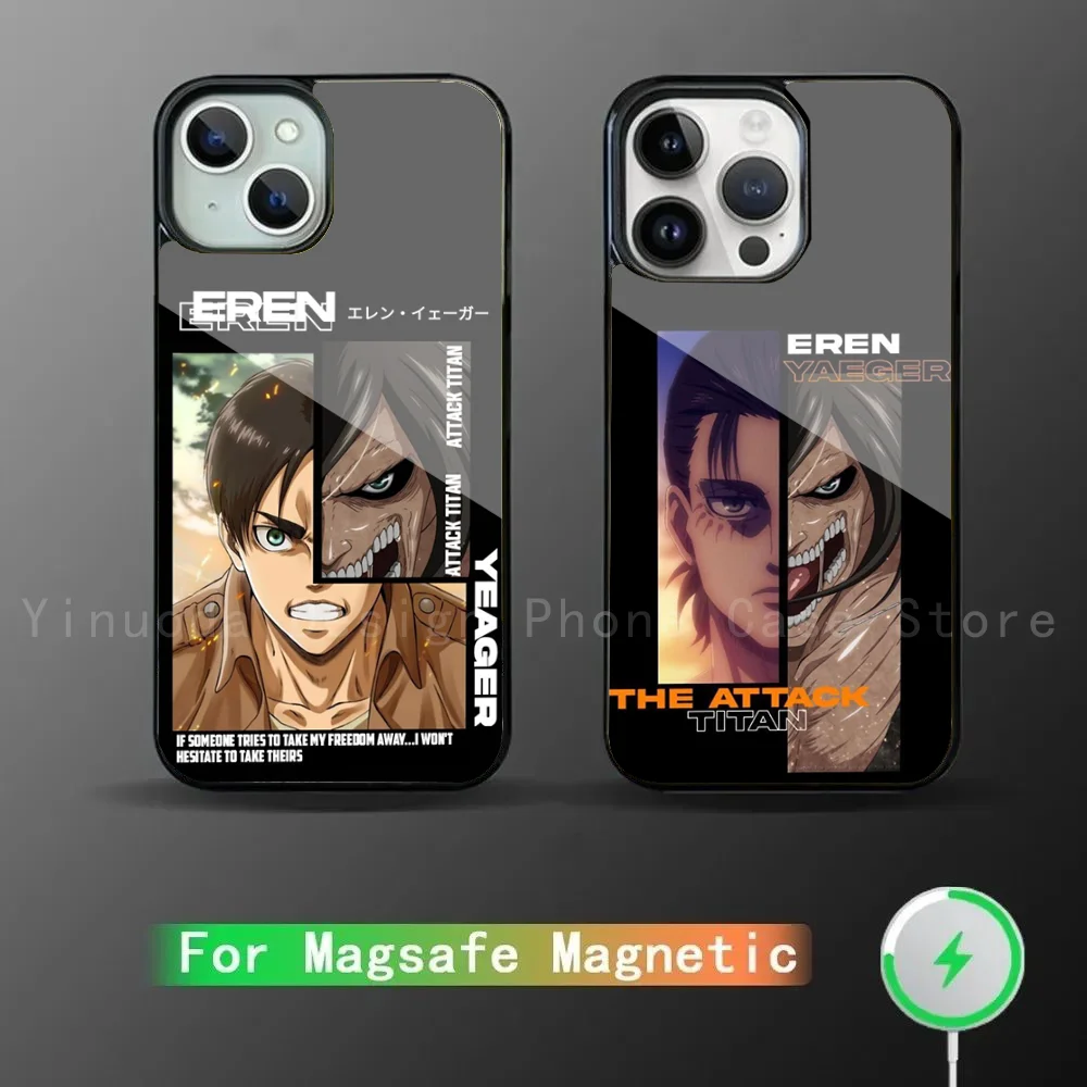 A-Attack On Titan E-Eren Jaeger Phone Case Strong Magnetic For IPhone 16 15 14 13 Pro Max 11 12 Mini Alex Mirror For Magsafe