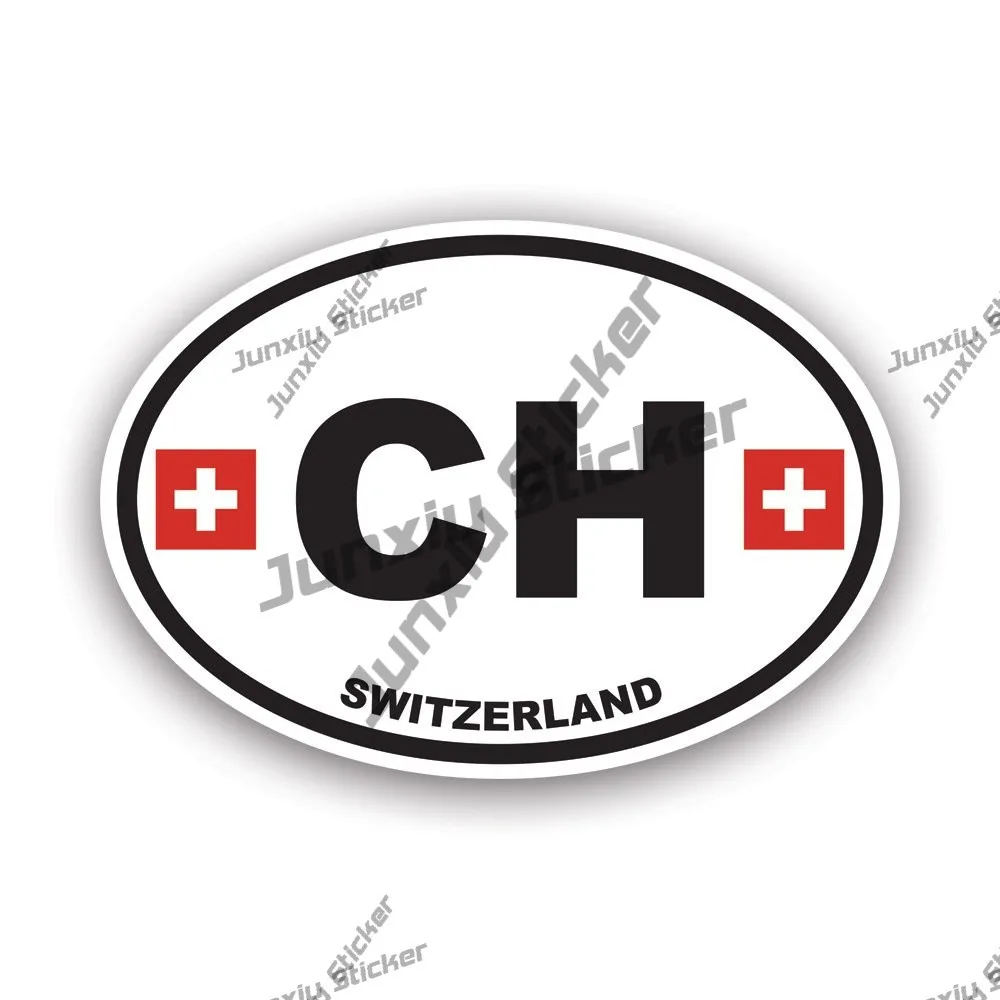 

Switzerland Oval Sticker Swiss Flag Uv Protected Country Code Euro Ch Decal Phone Guitar Yacht Reflective Stickers On Car Door