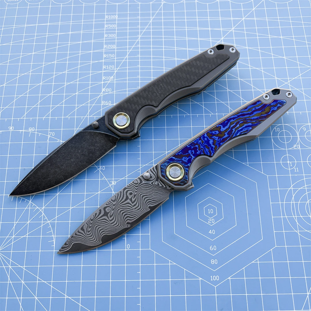 다마스커스 스틸 접이식 나이프 팀아스커스 핸들 수집품 캠핑 아웃도어 사냥 나이프 낚시 EDC 방어 도구 선물