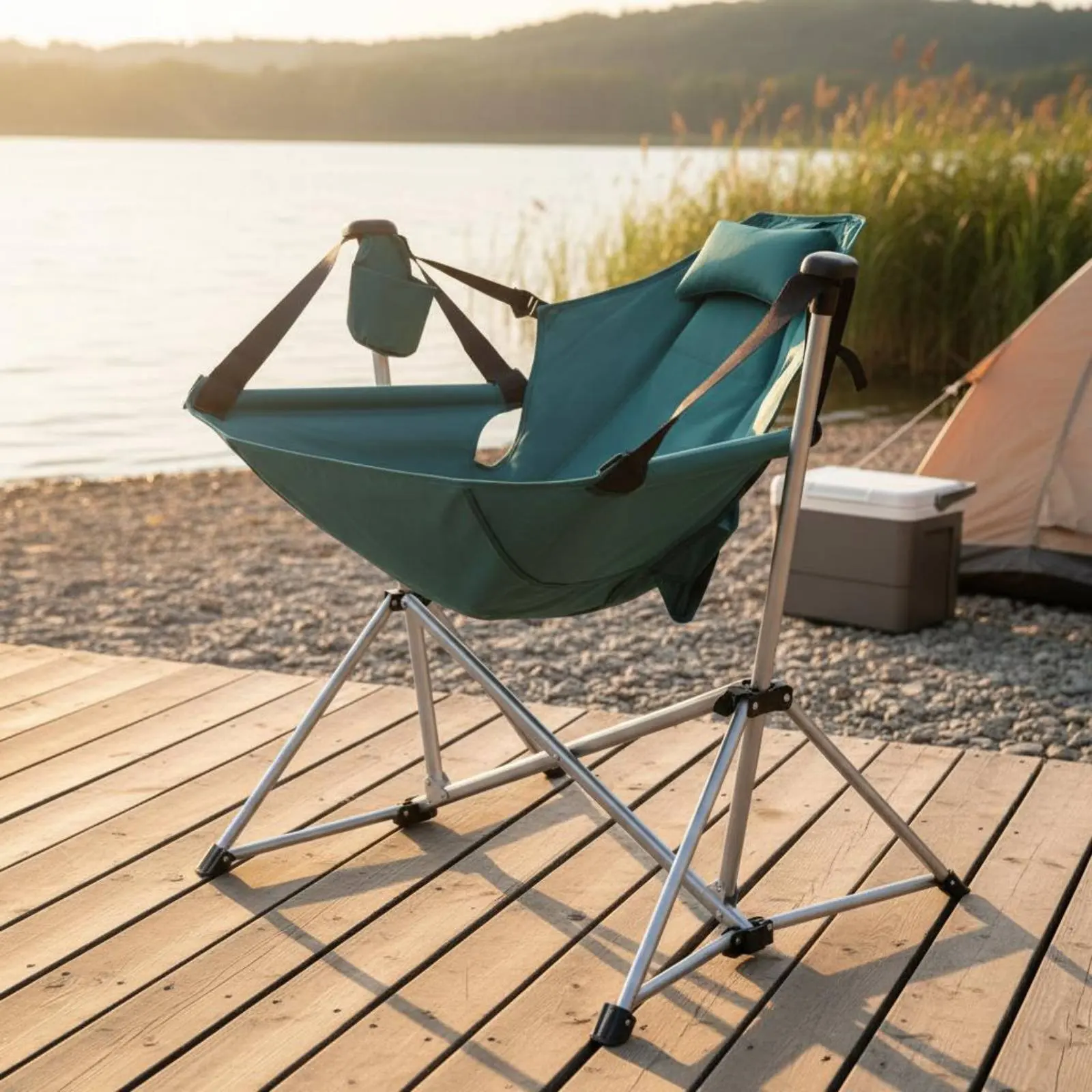 

Folding Rocking Chair Foldable Reclining Outdoor Swaying Chair Portable Swing Chair Adjustable Recline Sturdy Duty for Camping