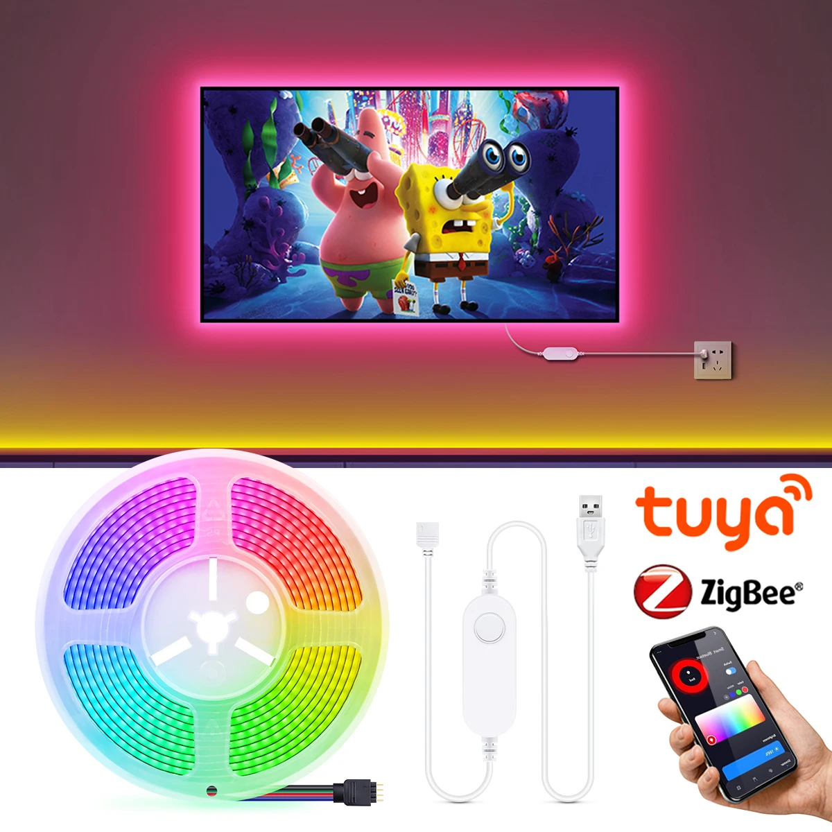 

Zigbee Tuya Smart Life APP Control RGB COB LED Strip DC5V 576 LEDs/M TV BackLight Room Decoration Led Tape Diode Flexible Ribbon