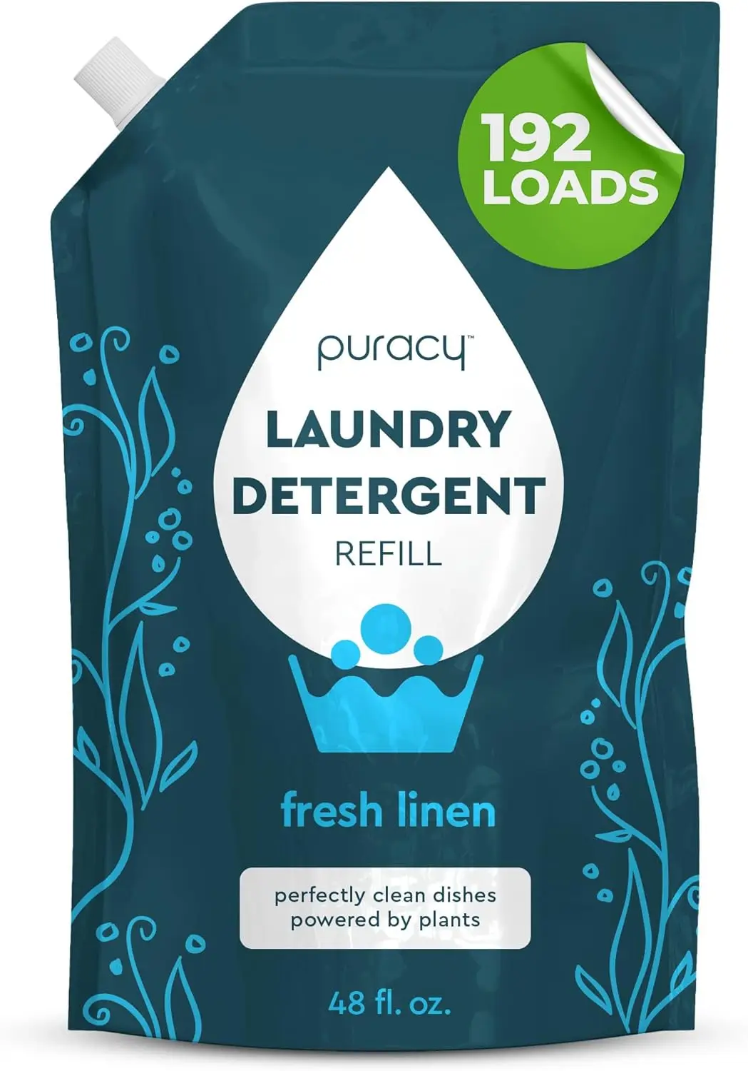 

Enzyme-Powered Liquid Laundry Detergent Concentrate, Natural for Sensitive Skin, Fresh Linen Scent, 48 fl oz (192 Loads)