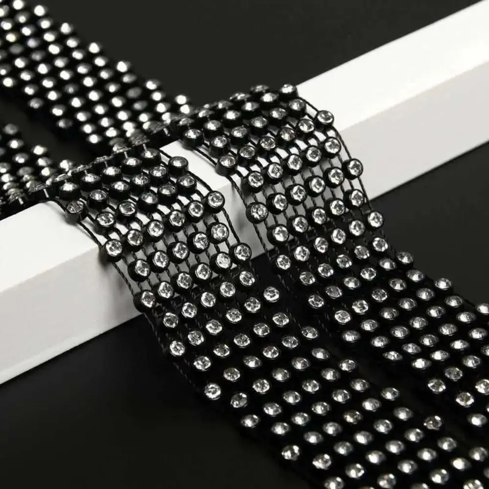 Clothing Decoration Korean Rhinestone Necktie Dazzling Black Long Necklace Harajuku Style Alloy Rhinestone Tie Performance