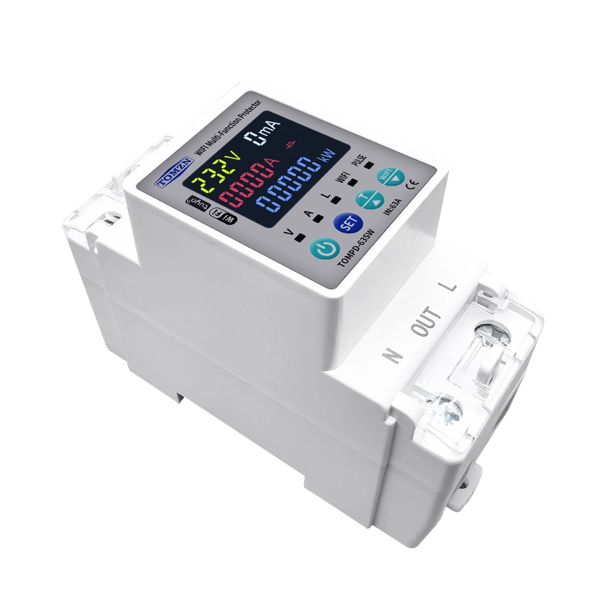 TOMZN 2P 63A 110V 220V Smart Life WIFI interruptor Kwh medición disyuntor temporizador con corriente de voltaje y protección contra fugas