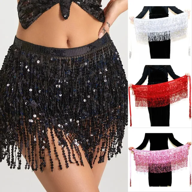 Taniec brzucha Warstwa Cekiny Spódnica Frędzle Łańcuch Pasy Wrap Party Club Indian Latin Hula Dancer Dress Performance Hip Waist Scarf