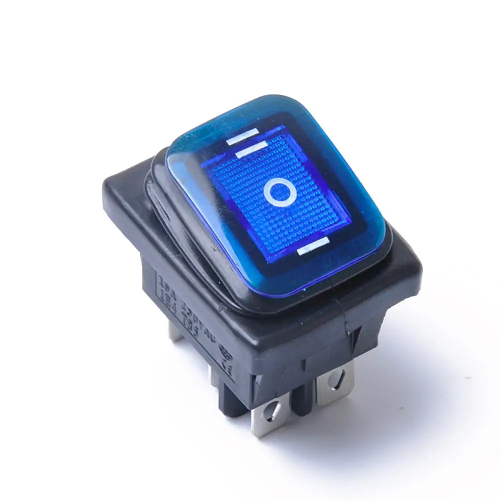 

6 Pins Waterproof Rocker Switch Dustproof 12V DC Blue Light Car Toggle On-Off-On Round Boat LED Latching Terminal