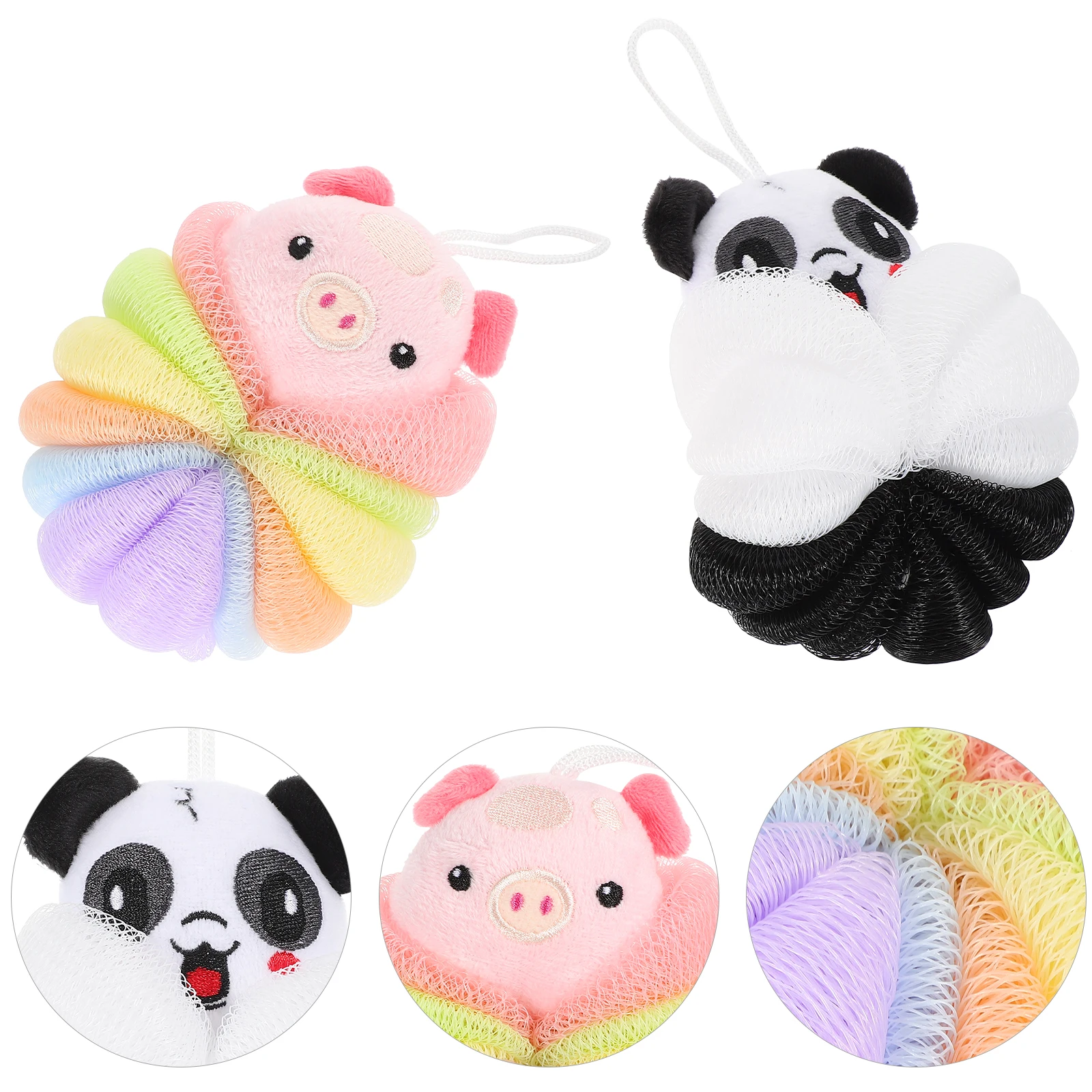 

2Pcs Animal Bath Balls Durable Cartoon Shower Loofahs Body Scrubber Pig Soft Cleansing Sponges Exfoliating Bathing Skin