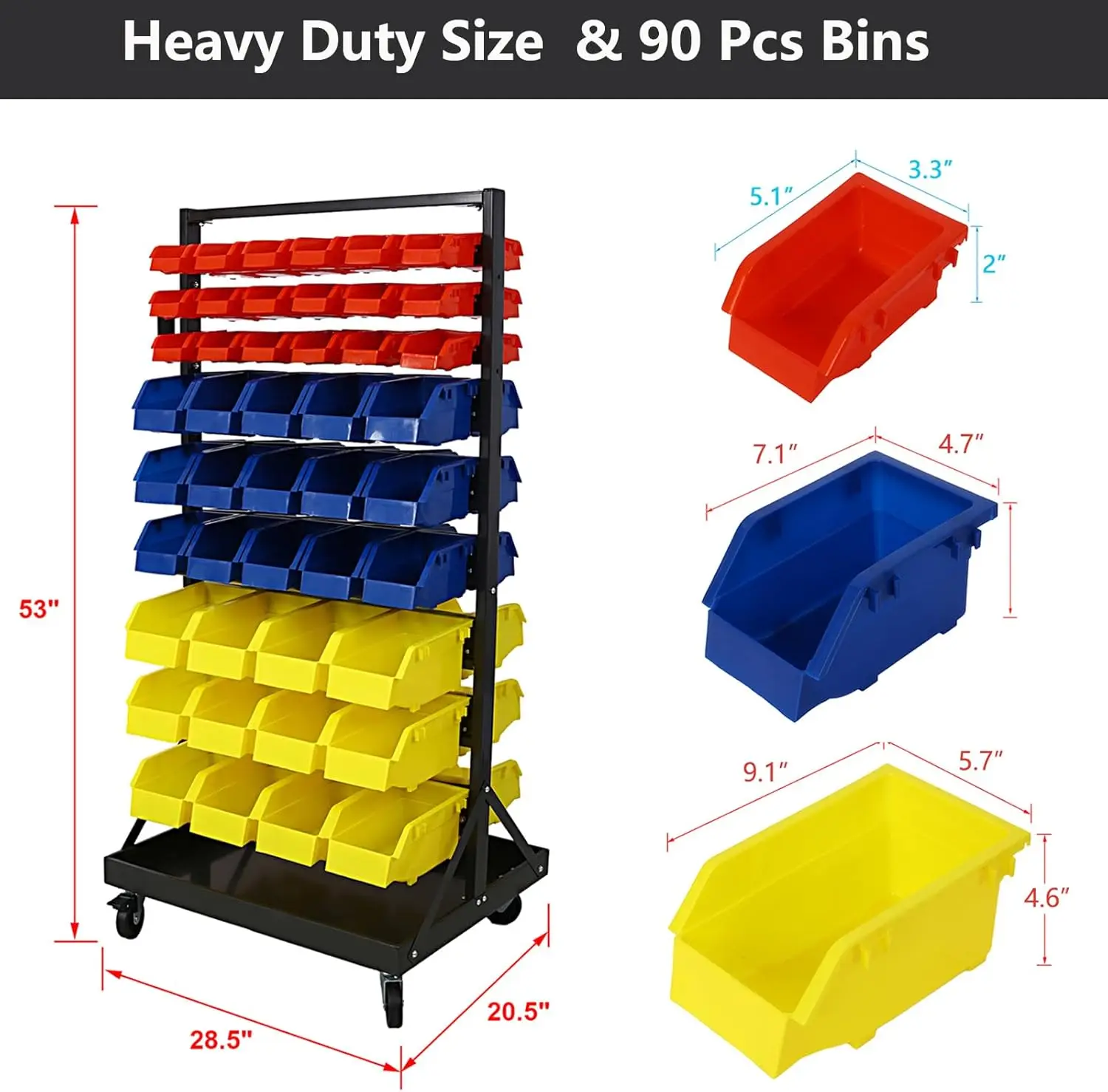 Bin Rack Storage Unit System Steel Shelf, Mobile Organizer Plastic Bins Garage Shelving Tool Shop, 4 Locking Wheels, Floor Mount