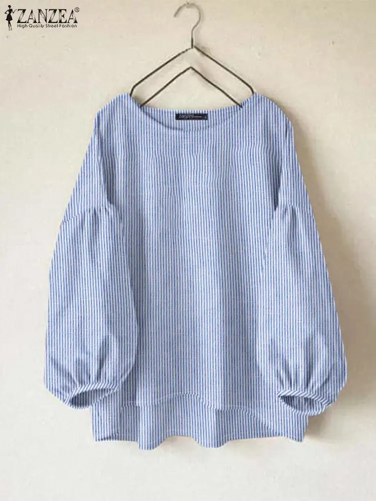 ZANZEA Fashion Striped Work OL Blouse Women Casual O Neck Long Sleeve Loose Shirt Stylish Blusas Vintage Chemise Autumn Tops