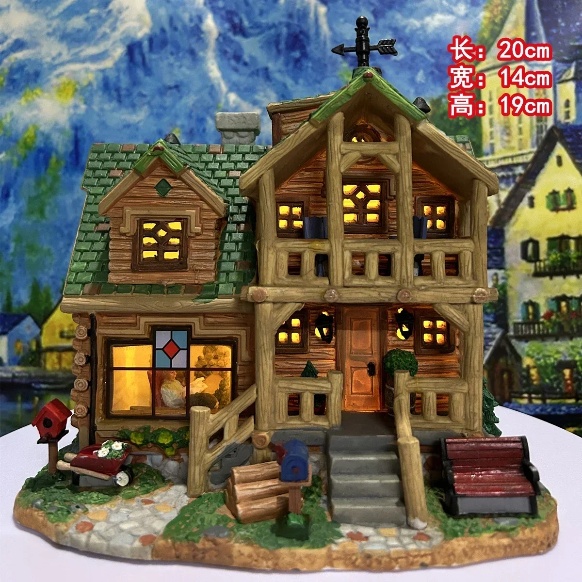 Lemax Ceramic Painted House with Lamp Miniature Version of European Building Home Furnishing Living Room Decorataive Ornament Gi