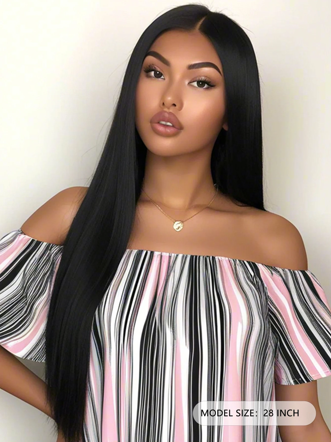 28 inch black split wig,straight hair synthetic wig, elegant and fashionable,suitable for Halloween and Christmas cosplay wear.