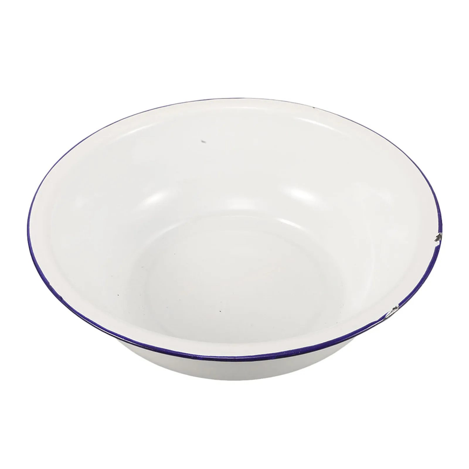 Retro Enamel Foot Bath Basin 16 Inch Large Enamelware Bowl With Blue Rim, Deep Soaking Tub For Feet Wash Basin For Pedicure