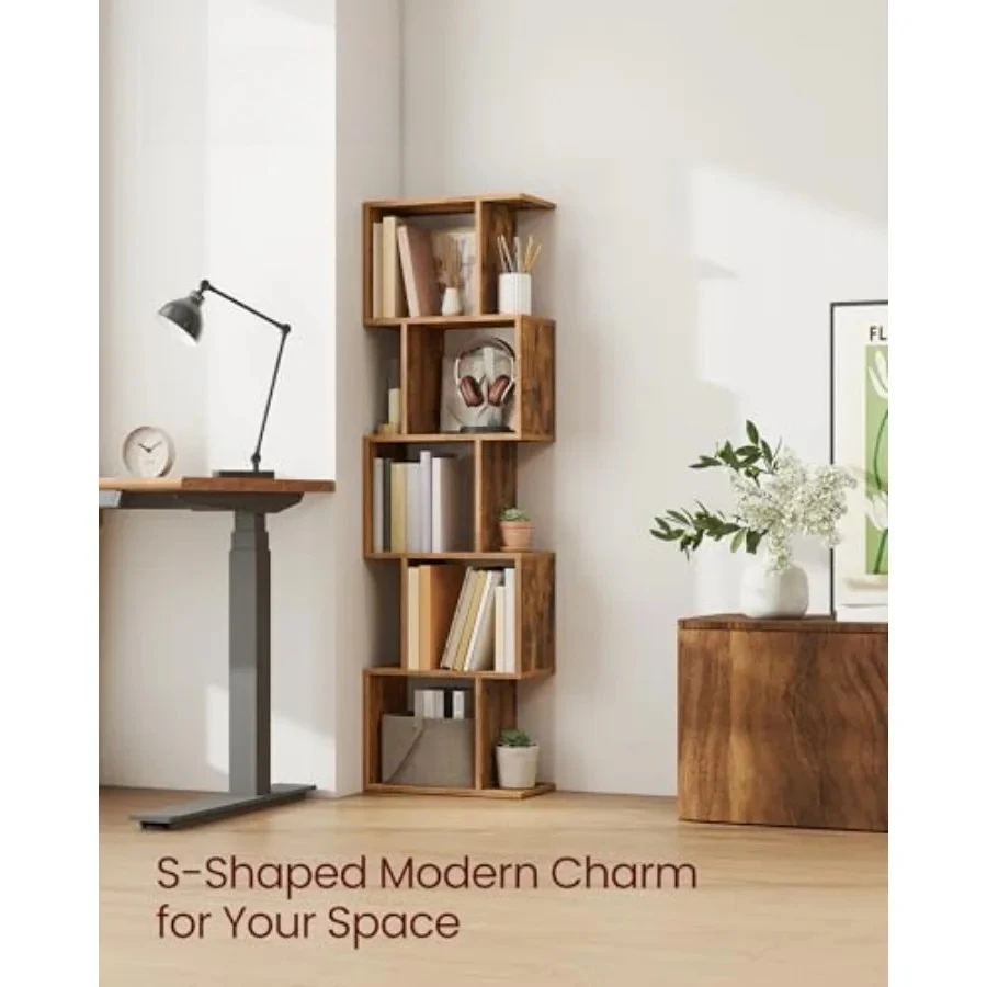 

Bookshelf, 5-Tier Bookcase, 9.4 x 15.7 x 62.6 Inches, Storage Shelf with Open Compartments, Modern Style, for Living Room, Bedroom, Office, Rustic Brown