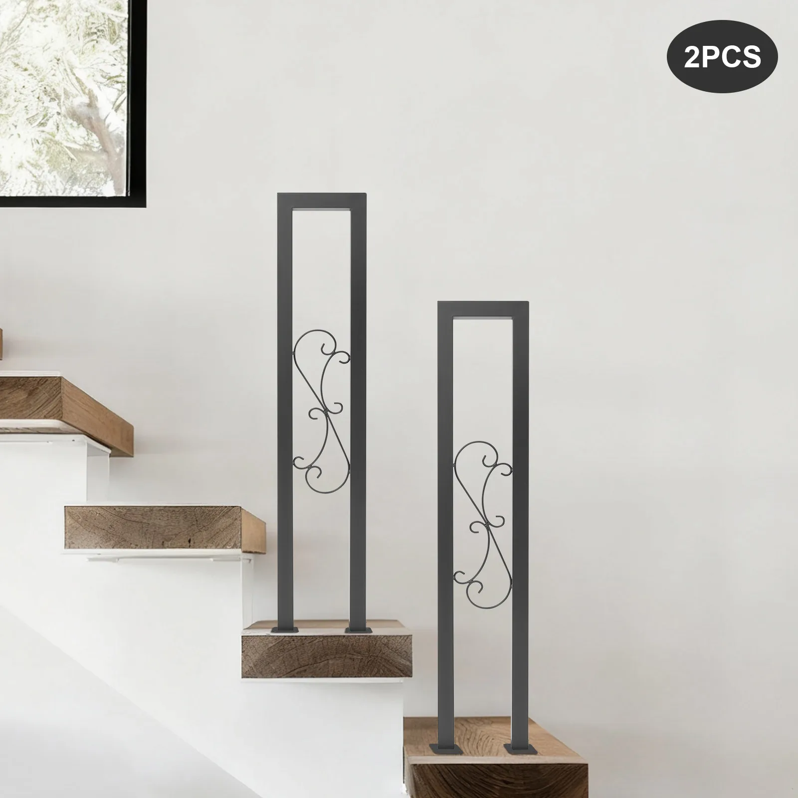 2 Pieces Hand Rails for Indoor Stairs, Modern U Shaped Handrails, Industrial Wrought Stair Railing Indoor for Porch Garden Loft