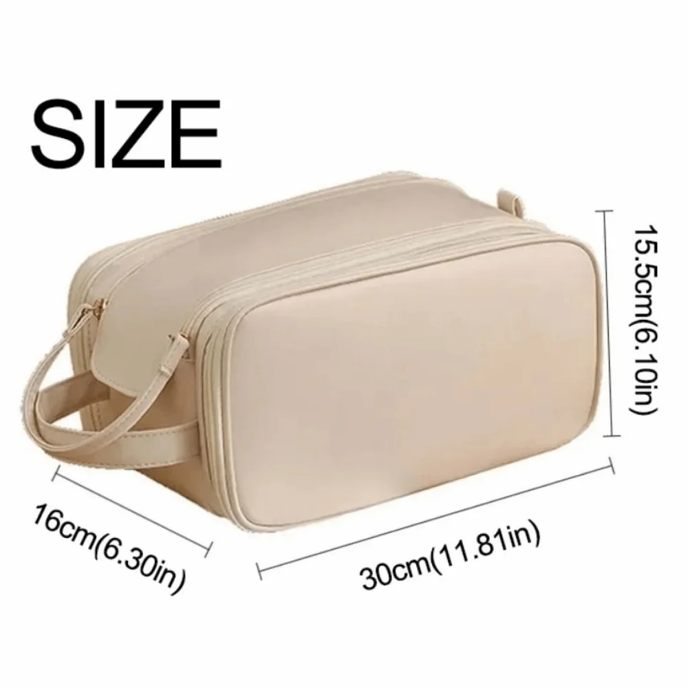 Portable Women's Makeup Bag Solid Color Double Zipper Handheld Storage Bag Waterproof PU Leather Toiletries Storage Pouch