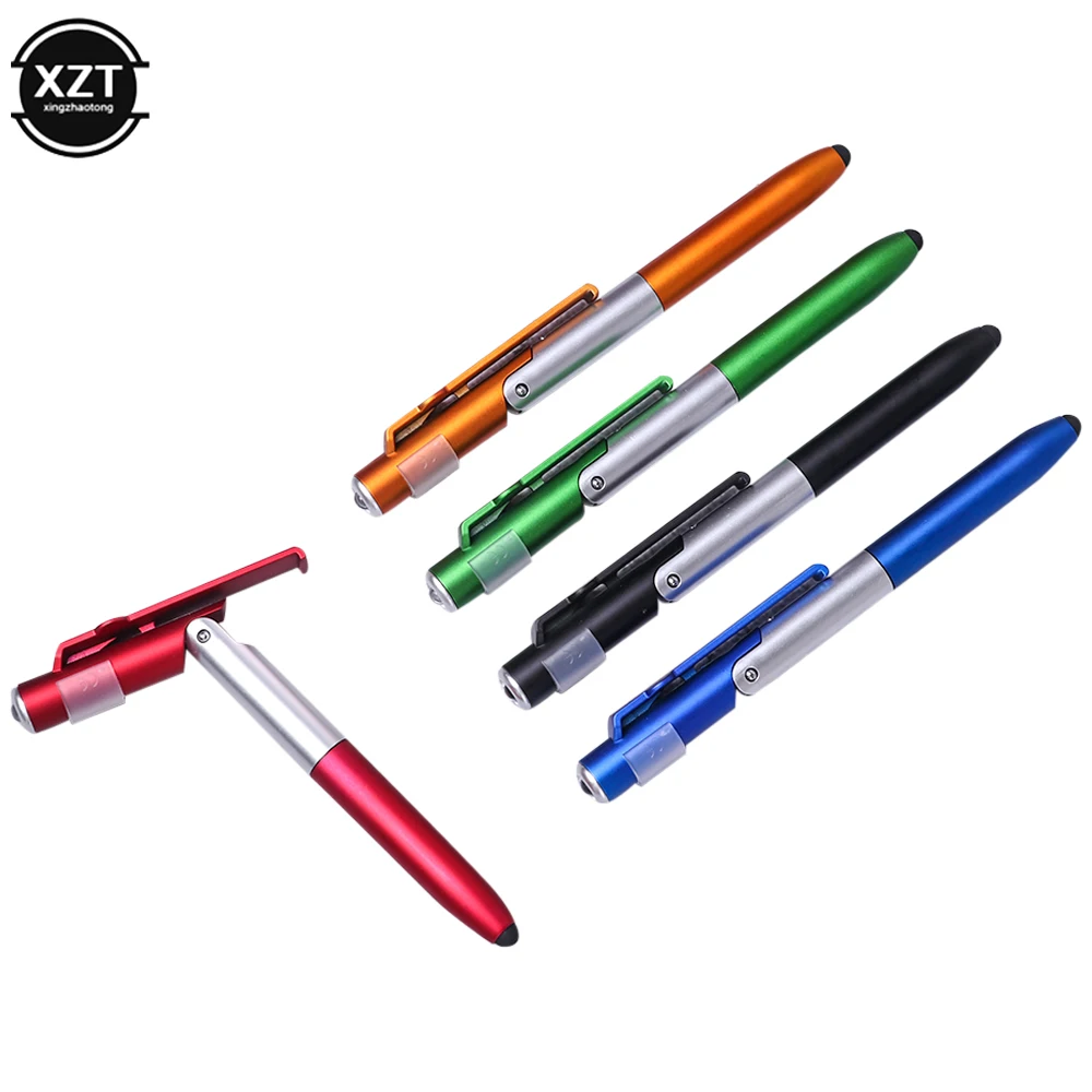 4-in-1 Folding Ball Point Pen Screen Touch Pen Miniature Capacitive Pen with LED Light for Tablet Multi-function Phone Holder