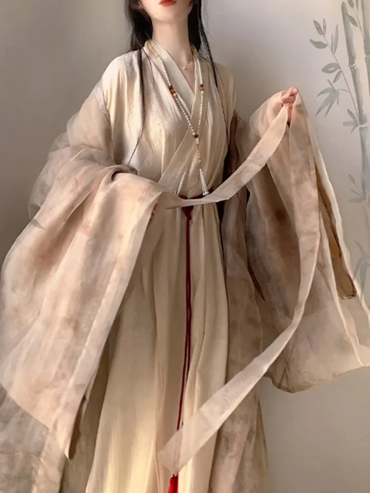 Hanfu woman Wei Jin wind flowing super Xianqi cross collar ruqun double-layer big sleeve shirt cross collar ancient suit