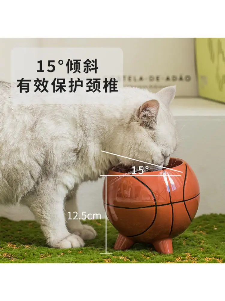 Ceramic Cat Bowl Protects Cervical Vertebra from Tipping Over Tall Diagonal Water Bowl, Pet Food Bowl