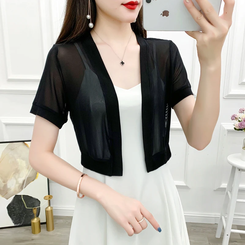 Short Sleeve Wedding Party Jacket Black White Prom Evening Shrugs For Women Bolero Tulle Bridesmaid Wedding Jacket Cape Dress