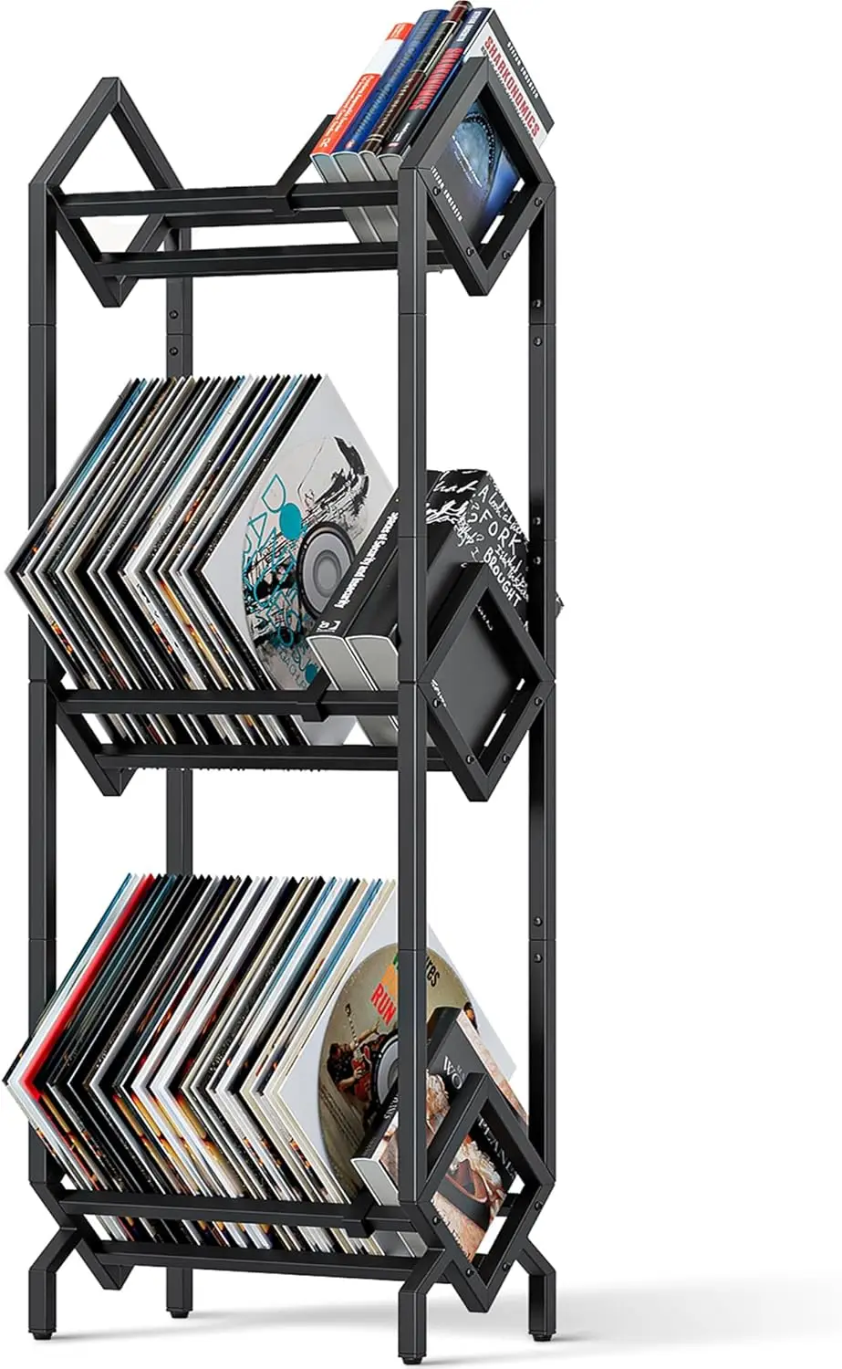 

Vinyl Record Storage Rack, 260-280 LP Shelf for Albums Books Magazines Files, Black Metal Stand